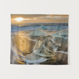 Schwarzer Sandstrand   Jokulsarlon Süd Island Wandteppich