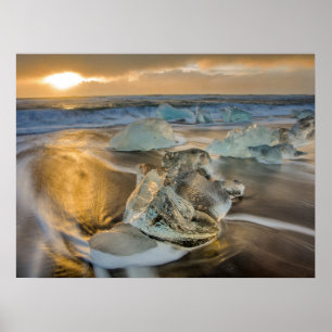 Schwarzer Sandstrand   Jokulsarlon Südisland Poster