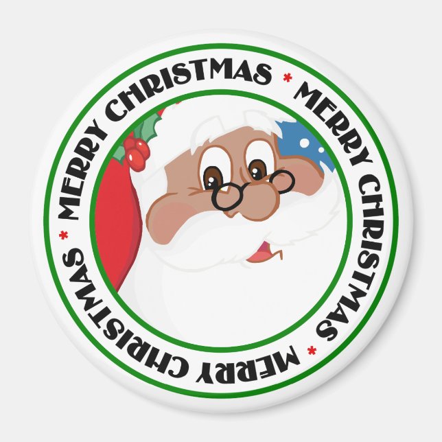 Schwarzer Santa Cartoon (Blau) Magnet (Vorne)