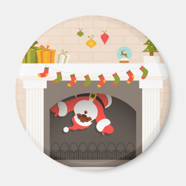 schwarzer Santa im Kamin festgehalten Magnet (Vorne)