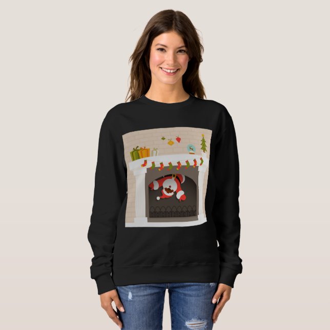 Schwarzer Santa in Kamin Frauen Sweatshirt (Vorne ganz)