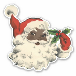 Schwarzer Santa mit Holly-Aufkleber Aufkleber