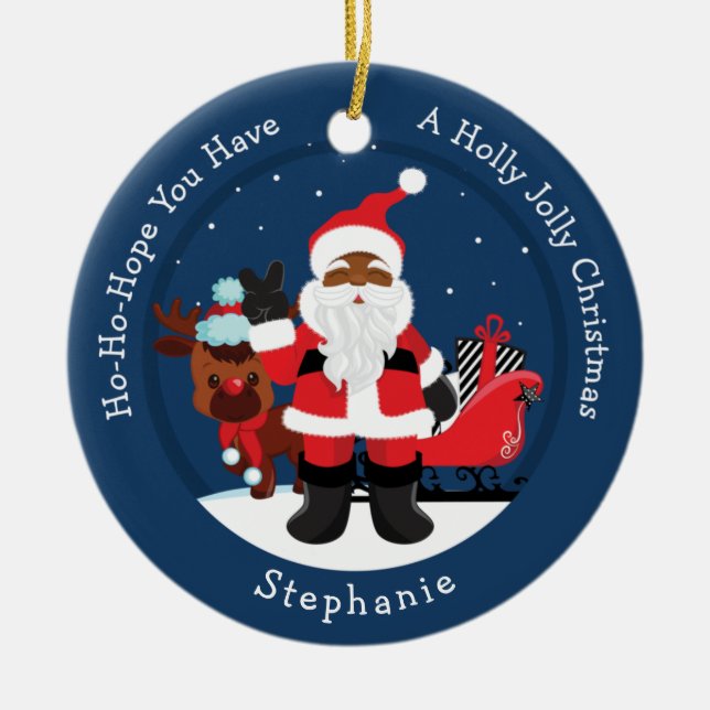 Schwarzer Santa mit Rudolph Keramik Ornament (Vorne)