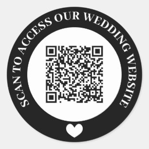 Schwarzer Scan-Zugang zur Hochzeits-Website Herz Q Runder Aufkleber