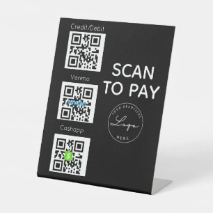 Schwarzer Scan zur Zahlung von QR-Code - kontaktlo Sockelschild