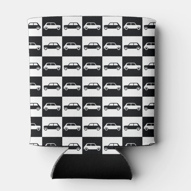 Schwarzer Schachbrett Mini Cooper Dosenkühler (Rückseite)