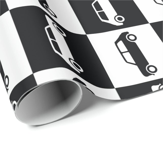 Schwarzer Schachbrett Mini Cooper Geschenkpapier (Rolleneckpunkt)