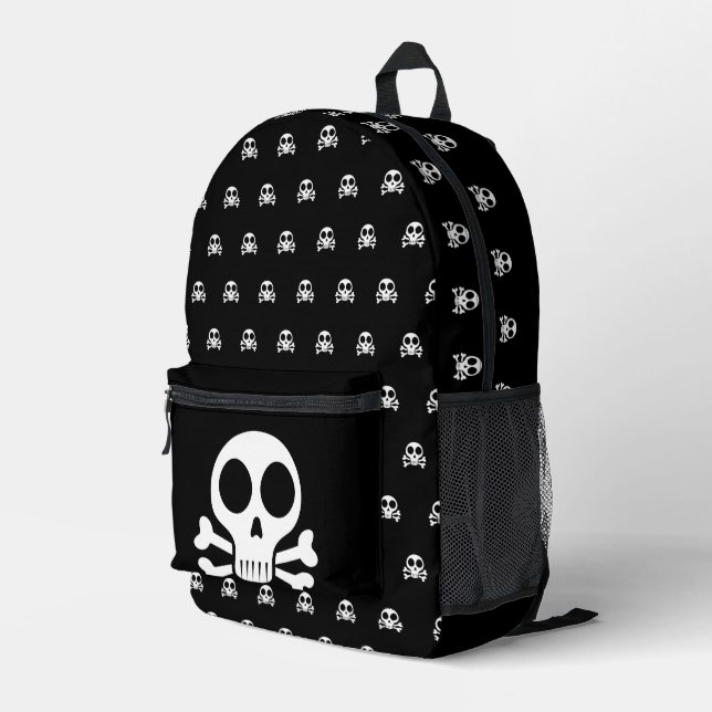 schwarzer Schädel Bedruckter Rucksack (Rückseitige Ecke Rechts)