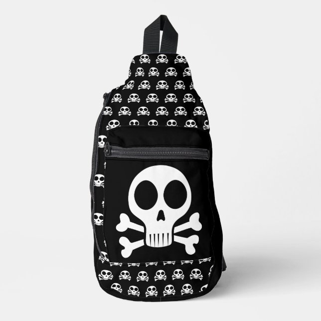 schwarzer Schädel Crossbody Bag (Vorderseite)