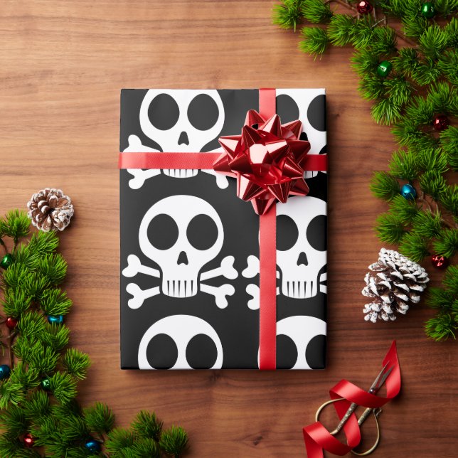 schwarzer Schädel Geschenkpapier (Feiertagsgeschenk)
