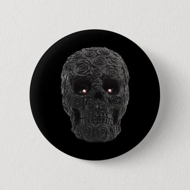 Schwarzer Schädel Rose Gothisches Halloween-Kostüm Button (Vorderseite)