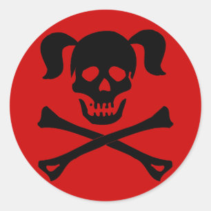 Schwarzer Schädel und Kreuzknochen mit Schweinen Runder Aufkleber