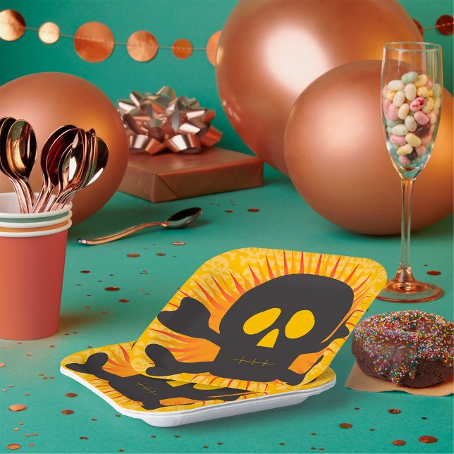 Schwarzer Schädel und Kreuzknochen Pappteller (Von Creator hochgeladen)