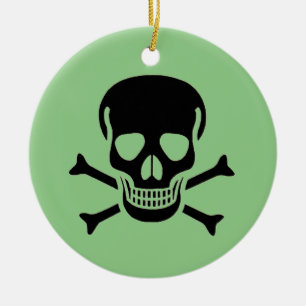 Schwarzer Schädelgrün rund Keramik Ornament 2 Seit