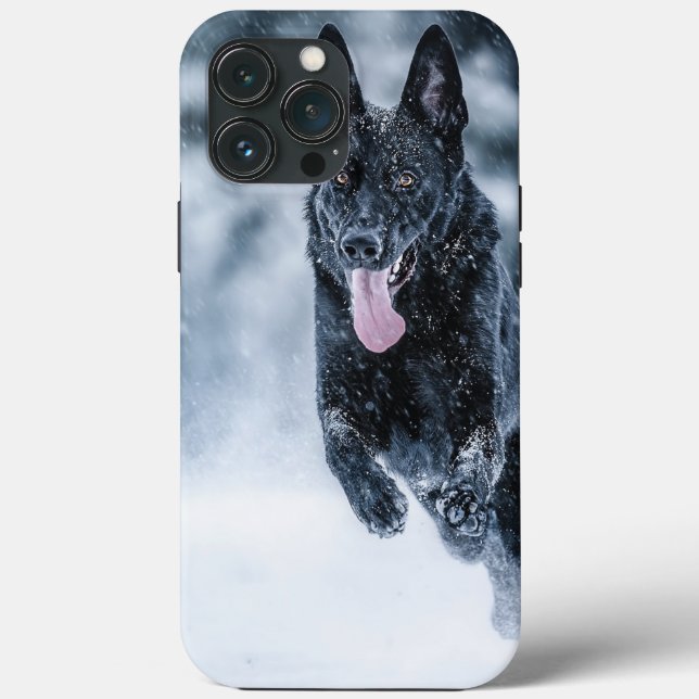 Schwarzer Schäfer im Schnee Case-Mate iPhone Hülle (Rückseite)