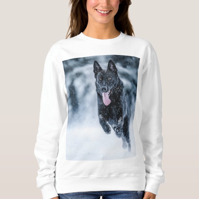 Schwarzer Schäfer im Schnee Sweatshirt (Vorderseite)