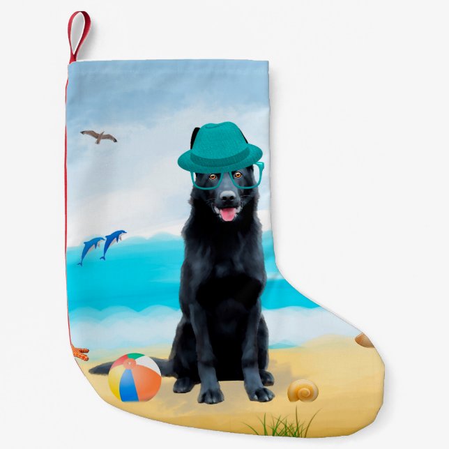 Schwarzer Schäferhund am Strand Kleiner Weihnachtsstrumpf (Vorderseite)