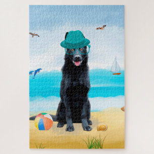 Schwarzer Schäferhund am Strand Puzzle