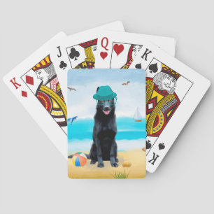 Schwarzer Schäferhund am Strand Spielkarten