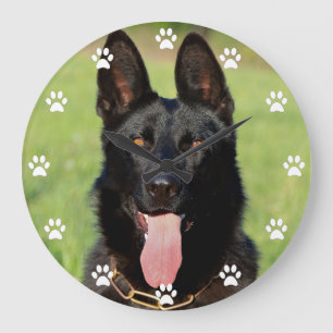 Schwarzer Schäferhund - GSD Puppy Paw Print Große Wanduhr