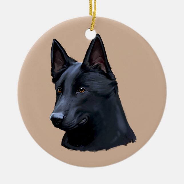 Schwarzer Schäferhund-Hund Keramik Ornament (Vorne)