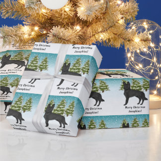 Schwarzer Schäferhund Hund Snowy Winterwald Geschenkpapier