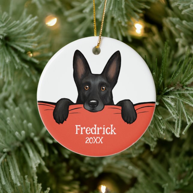 Schwarzer Schäferhund Personalisiert Keramik Ornament (Baum)