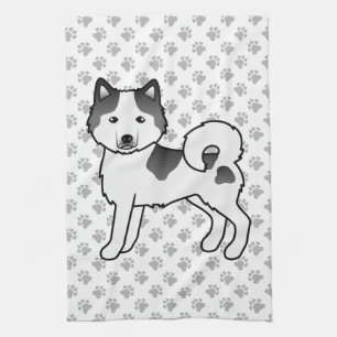 Schwarzer Schecke Alaskan Malamute Süßer Cartoon-H Geschirrtuch