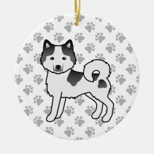 Schwarzer Schecke Alaskan Malamute Süßer Cartoon-H Keramik Ornament