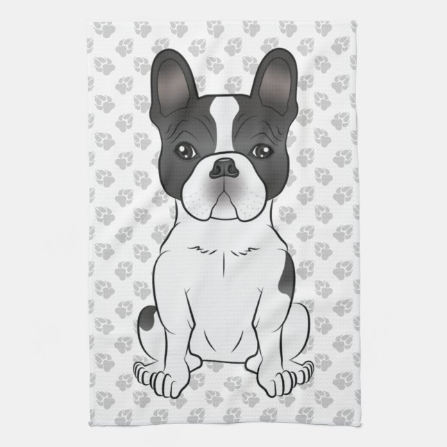 Schwarzer Schecke Französische Bulldogge / Französ Geschirrtuch (Vertikal)