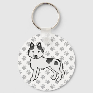 Schwarzer Schecke Siberian Husky Cartoon Hund & Pf Schlüsselanhänger