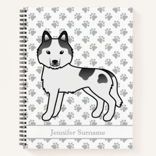 Schwarzer Schecke Siberian Husky Cartoon Hund & Te Notizbuch