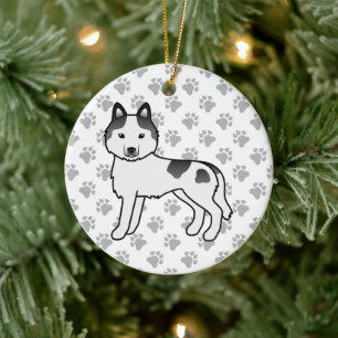 Schwarzer Schecke Siberian Husky Süßer Cartoon-Hun Keramik Ornament