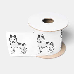 Schwarzer Schecke Siberian Husky Süßer Cartoon-Hun Satinband