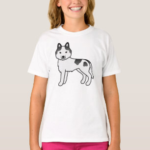 Schwarzer Schecke Siberian Husky Süßer Cartoon-Hun T-Shirt