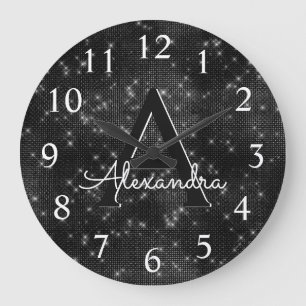 Schwarzer Schein-Schimmer-Monogramm-Name u. Große Wanduhr
