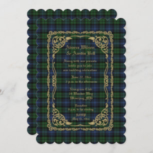 Schwarzer Schimmer antiker Tartan mit Goldrahmen Einladung