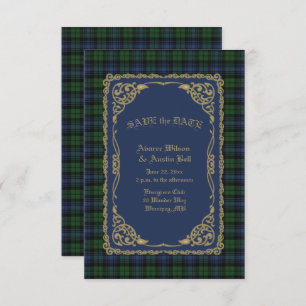 Schwarzer Schimmer antiker Tartan mit Goldrahmen Save The Date