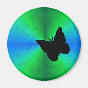 Schwarzer Schmetterling auf blauem grünem Regenbog Magnet