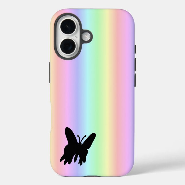 Schwarzer Schmetterling auf Pastell Rainbow Case-Mate iPhone Hülle (Rückseite)