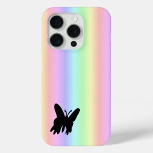 Schwarzer Schmetterling auf Pastell Rainbow Case-Mate iPhone Hülle