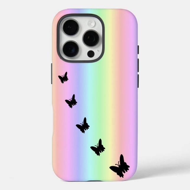 Schwarzer Schmetterling auf Pastell Rainbow Case-Mate iPhone Hülle (Rückseite)