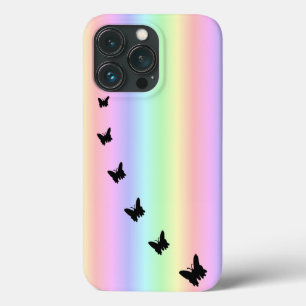 Schwarzer Schmetterling auf Pastell Rainbow Case-Mate iPhone Hülle