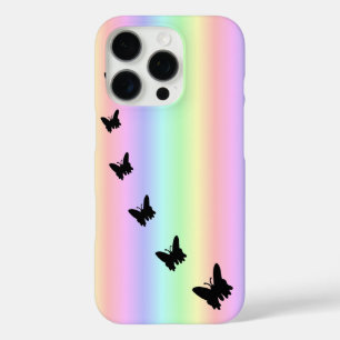 Schwarzer Schmetterling auf Pastell Rainbow iPhone 16 Pro Hülle