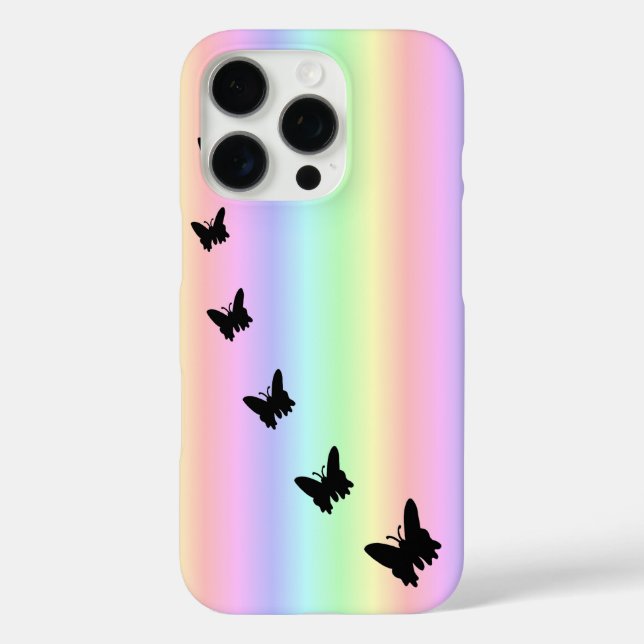 Schwarzer Schmetterling auf Pastell Rainbow Case-Mate iPhone Hülle (Rückseite)