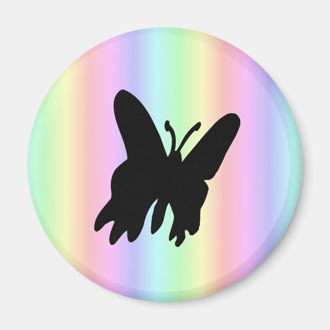 Schwarzer Schmetterling auf Pastell Rainbow Magnet (Vorne)