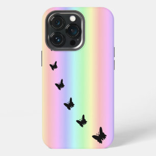 Schwarzer Schmetterling auf Pastell-Regenbogen iPhone 13 Pro Hülle