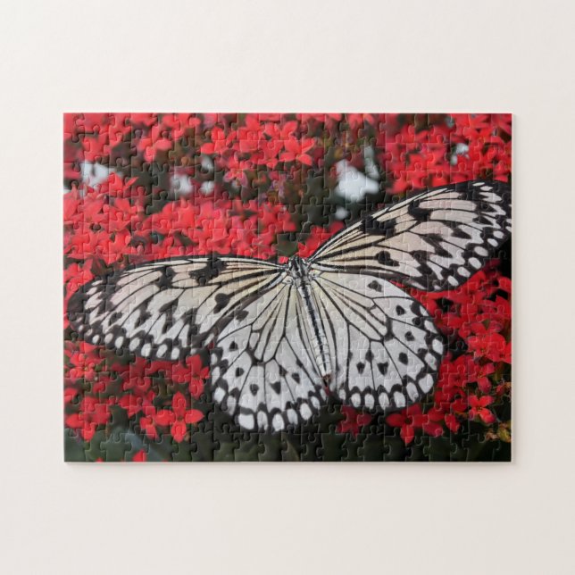Schwarzer Schmetterling in der Roten Blume Bush Puzzle (Horizontal)