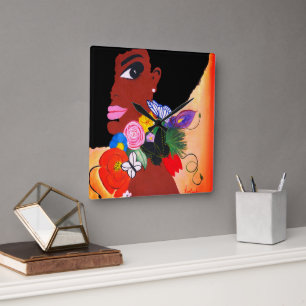 Schwarzer Schmetterling - Wall-Uhr Quadratische Wanduhr