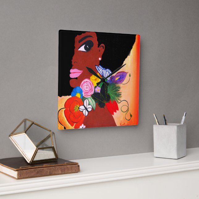 Schwarzer Schmetterling - Wall-Uhr Quadratische Wanduhr (Büro)